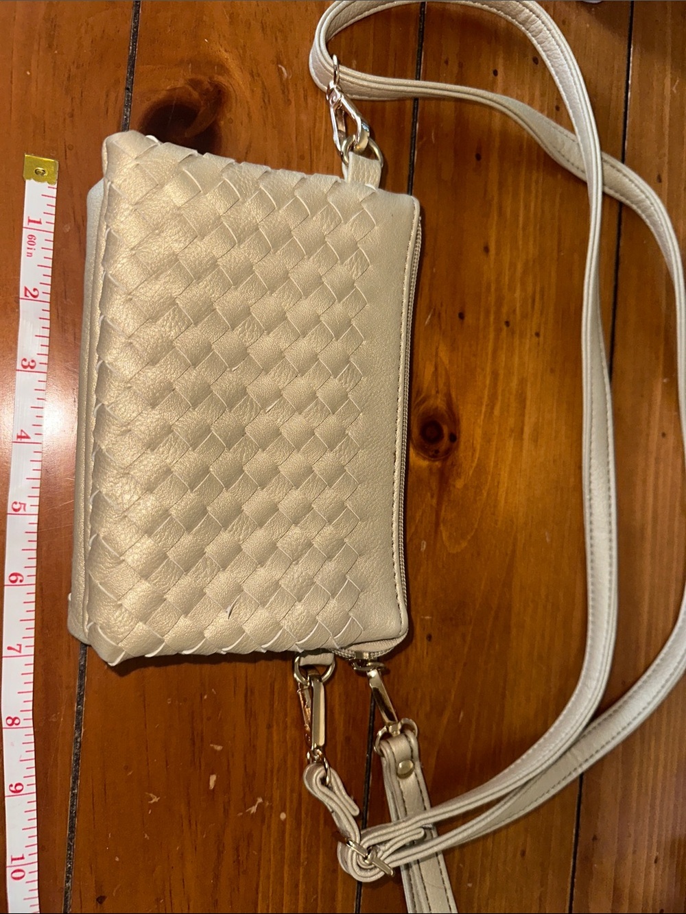 Cato Metallic Woven Crossbody in Light Gold